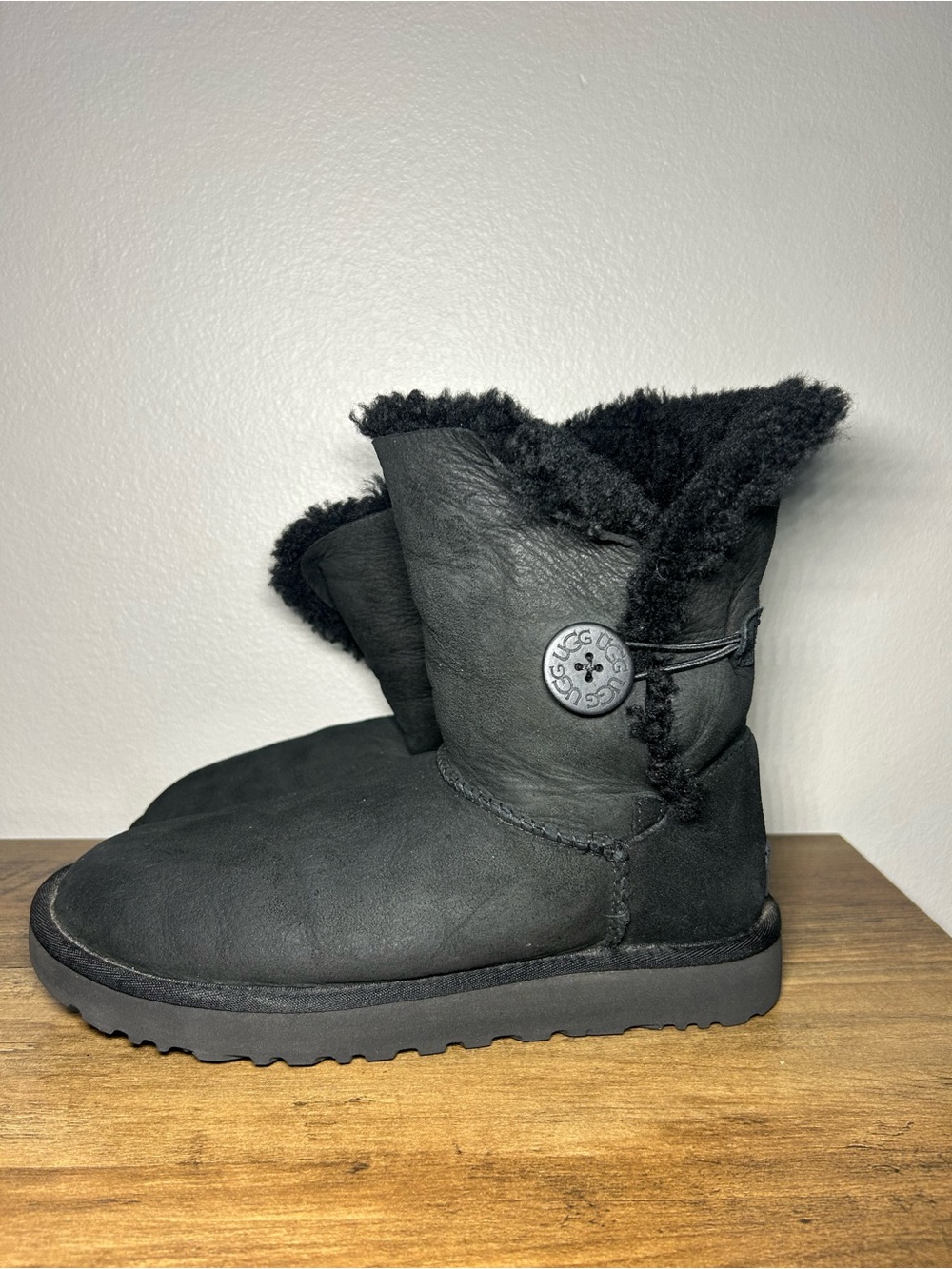 UGG Black Short Button Shearling Boots